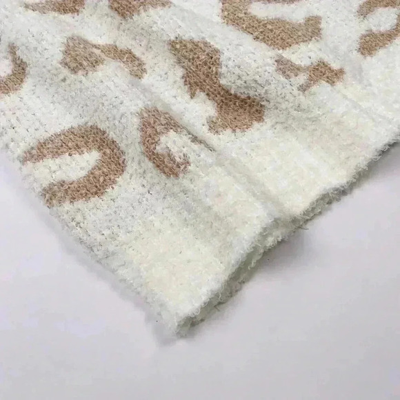 Khaki Casual Women's Leopard Pattern Drop Shoulder Sweater & Drawstring Shorts - Picture 5 of 6